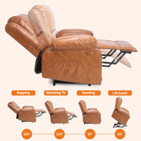 Garvee Electric Power Lift Riser Recliner Chair for Elderly Massage & Heat Vibration Sofa with USB Port and Cup Holders Brown PU Leather