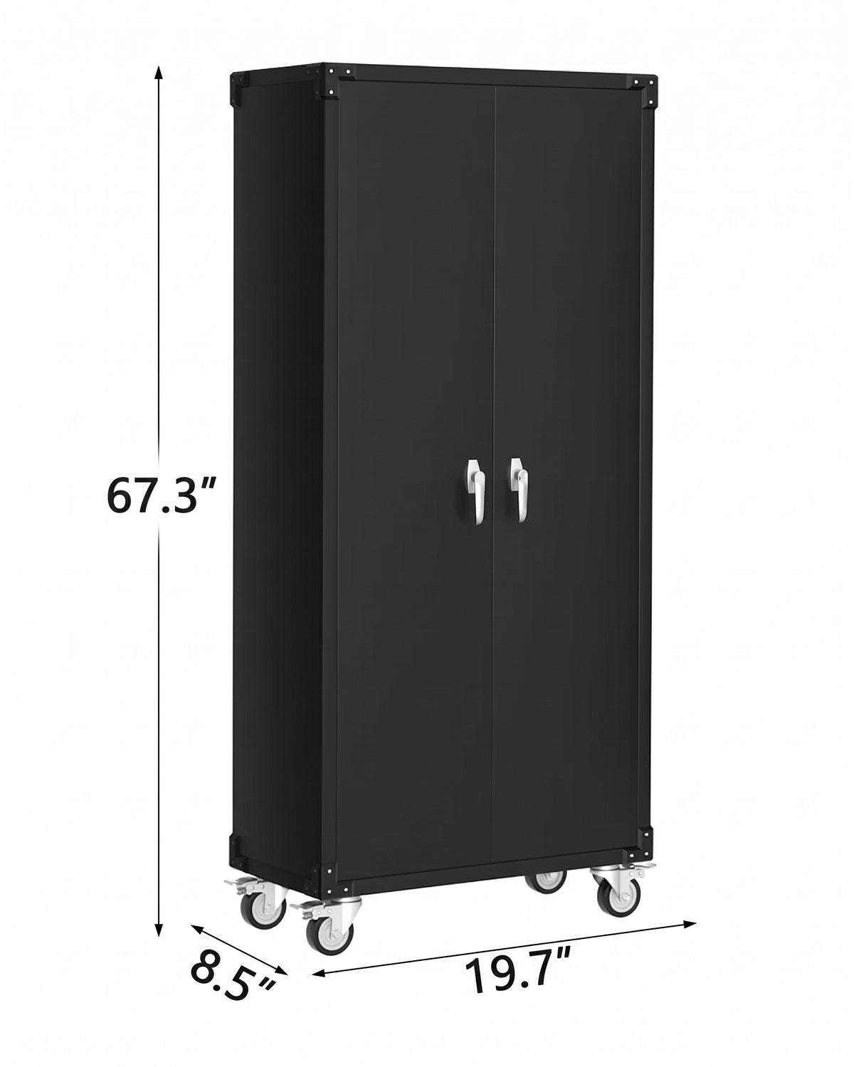 Garvee 67.3" Locking Rolling Cabinet with Pegboard Doors, 4 Adjustable Shelves, Heavy-Duty Cold-Rolled Steel, Lockable Wheels, Scratch-Resistant, Garage Workshop Storage