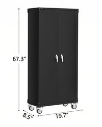 Garvee 67.3" Locking Rolling Cabinet with Pegboard Doors, 4 Adjustable Shelves, Heavy-Duty Cold-Rolled Steel, Lockable Wheels, Scratch-Resistant, Garage Workshop Storage