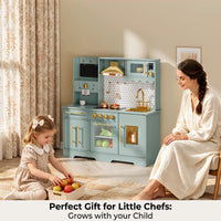 GARVEE Kids Wooden Play Kitchen Set Non-Toxic Smooth Edges Pretend Toy Kitchen Accessories Microwave Ice Maker Birthday Christmas Gift Green