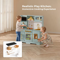 GARVEE Kids Wooden Play Kitchen Set Non-Toxic Smooth Edges Pretend Toy Kitchen Accessories Microwave Ice Maker Birthday Christmas Gift Green