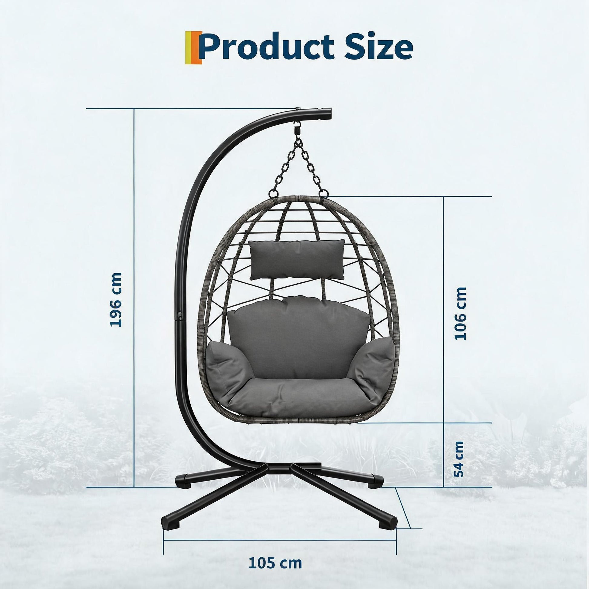 Garvee Grey Rattan Hanging Egg Chair with Stand 130 kg Capacity Comfortable Cushions and Dust Cover for Garden and Balcony