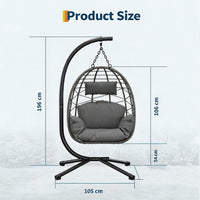 Garvee Grey Rattan Hanging Egg Chair with Stand 130 kg Capacity Comfortable Cushions and Dust Cover for Garden and Balcony