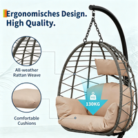 Garvee Beige Rattan Hanging Egg Chair with Stand 130 kg Capacity Comfortable Cushions and Dust Cover for Garden and Balcony