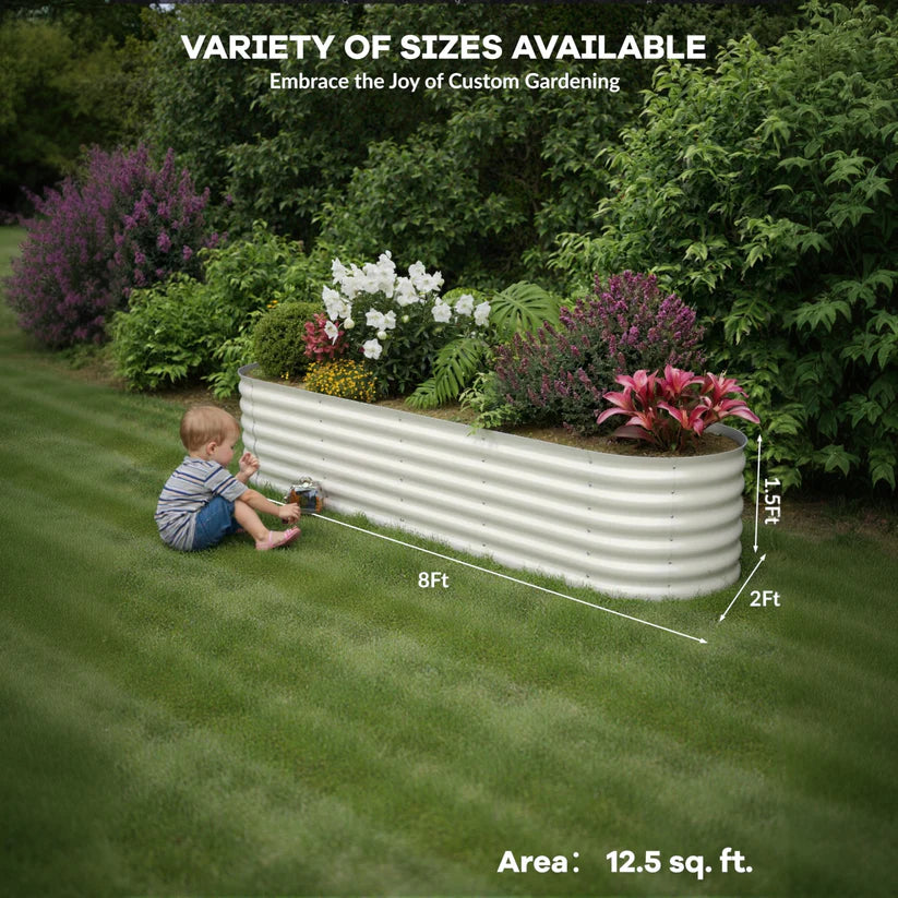 Garvee 2-Pack 244*61*46 cm Galvanised Metal Raised Garden Beds Large Deep Planter Boxes for Allotments, Vegetables & Flowers Beige
