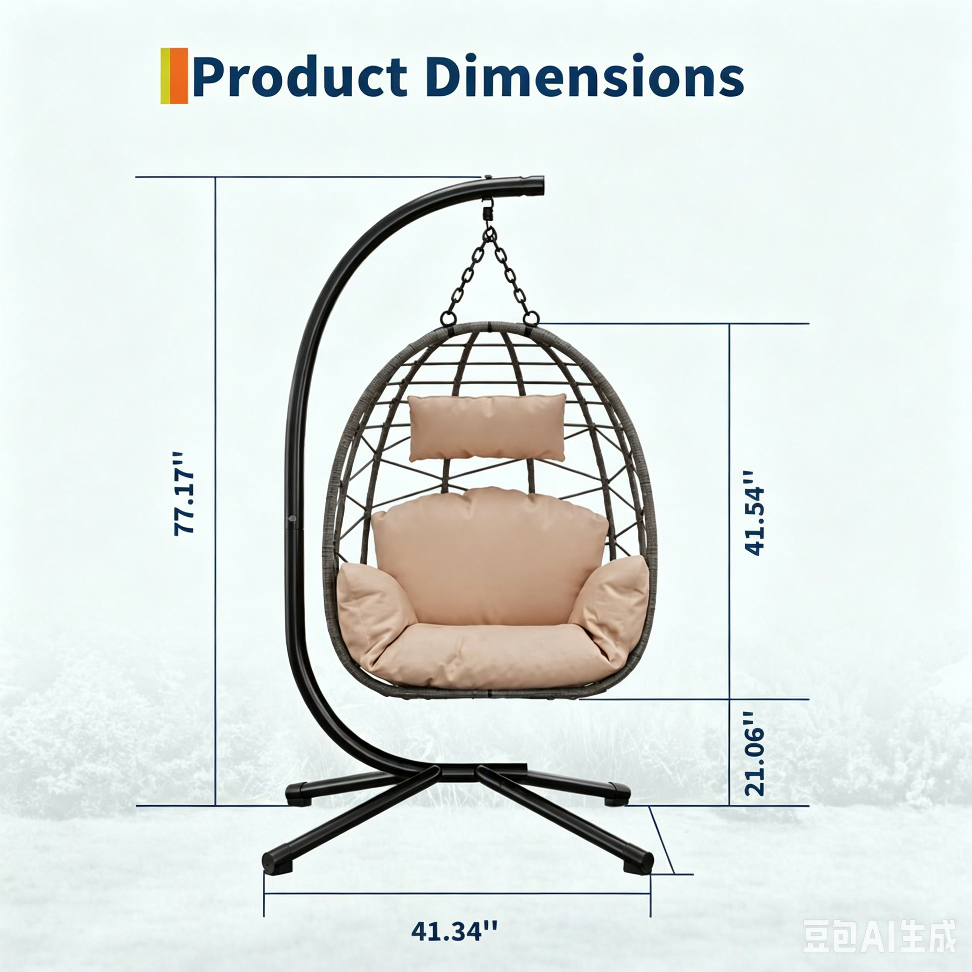 Garvee Beige Rattan Hanging Egg Chair with Stand 130 kg Capacity Comfortable Cushions and Dust Cover for Garden and Balcony