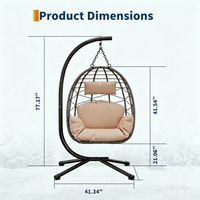 Garvee Beige Rattan Hanging Egg Chair with Stand 130 kg Capacity Comfortable Cushions and Dust Cover for Garden and Balcony