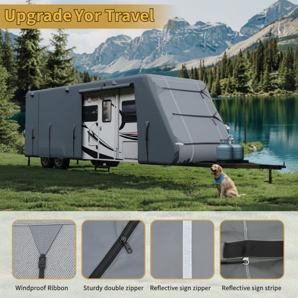 Garvee Heavy Duty 7-Ply RV Cover Waterproof Camper Motorhome Shield 549x266.7x274.32cm Light Grey