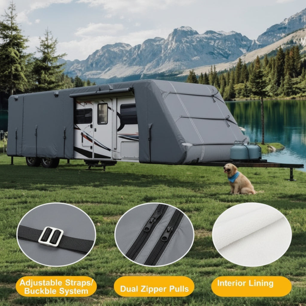 Garvee Heavy Duty 7-Ply RV Cover Waterproof Camper Motorhome Shield 549x266.7x274.32cm Light Grey