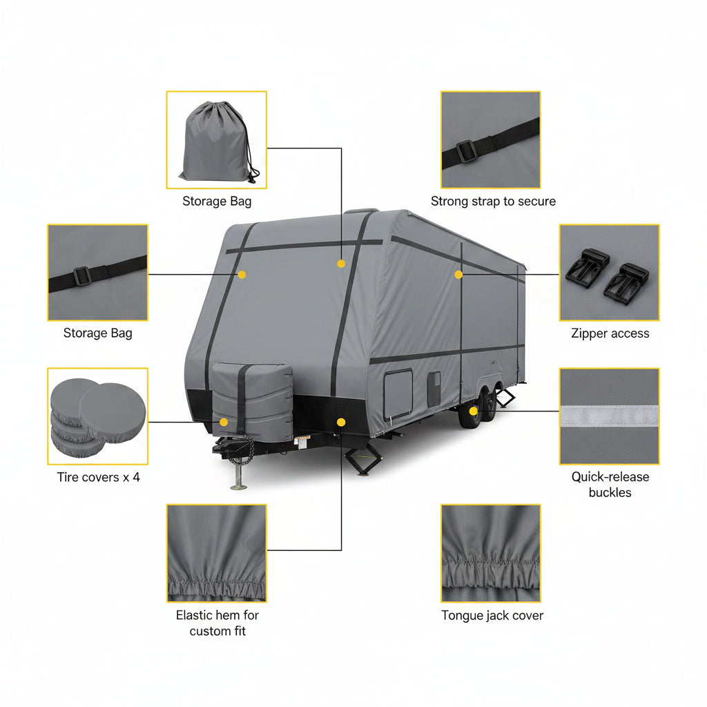 Garvee Heavy Duty 7-Ply RV Cover Waterproof Camper Motorhome Shield 549x266.7x274.32cm Light Grey