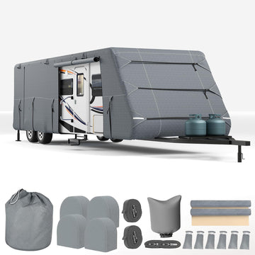 Garvee Heavy Duty 7-Ply RV Cover Waterproof Camper Motorhome Shield 549x266.7x274.32cm Light Grey