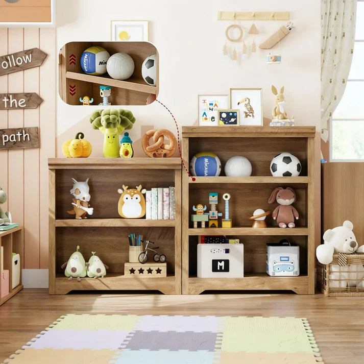 Garvee Rustic Brown Wooden Bookcase 2 Tier Open Shelf Display Cabinet 60 x 29.5 x 80 cm