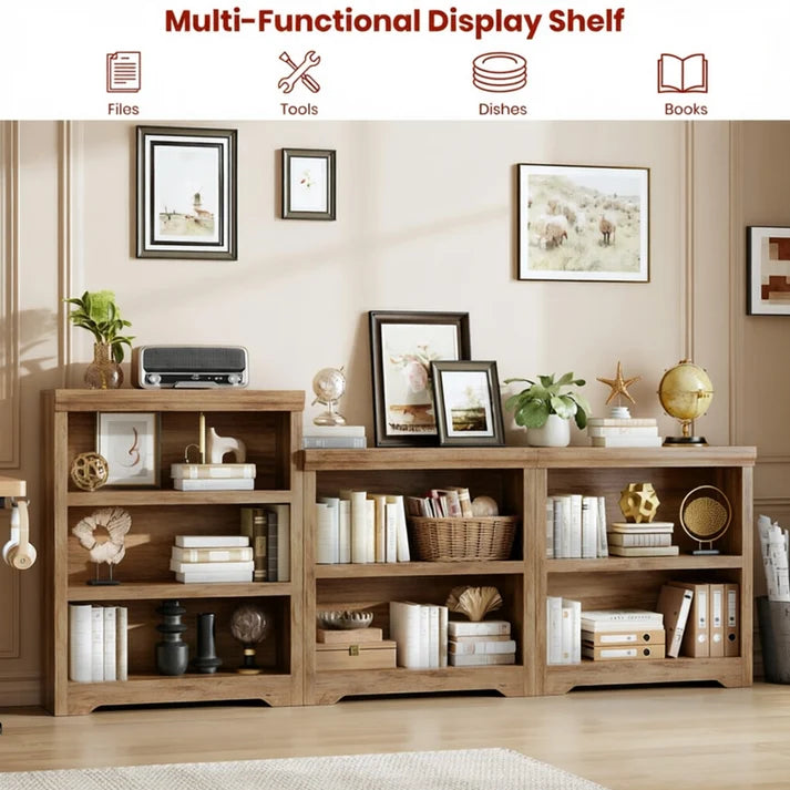 Garvee Rustic Brown Wooden Bookcase 2 Tier Open Shelf Display Cabinet 60 x 29.5 x 80 cm