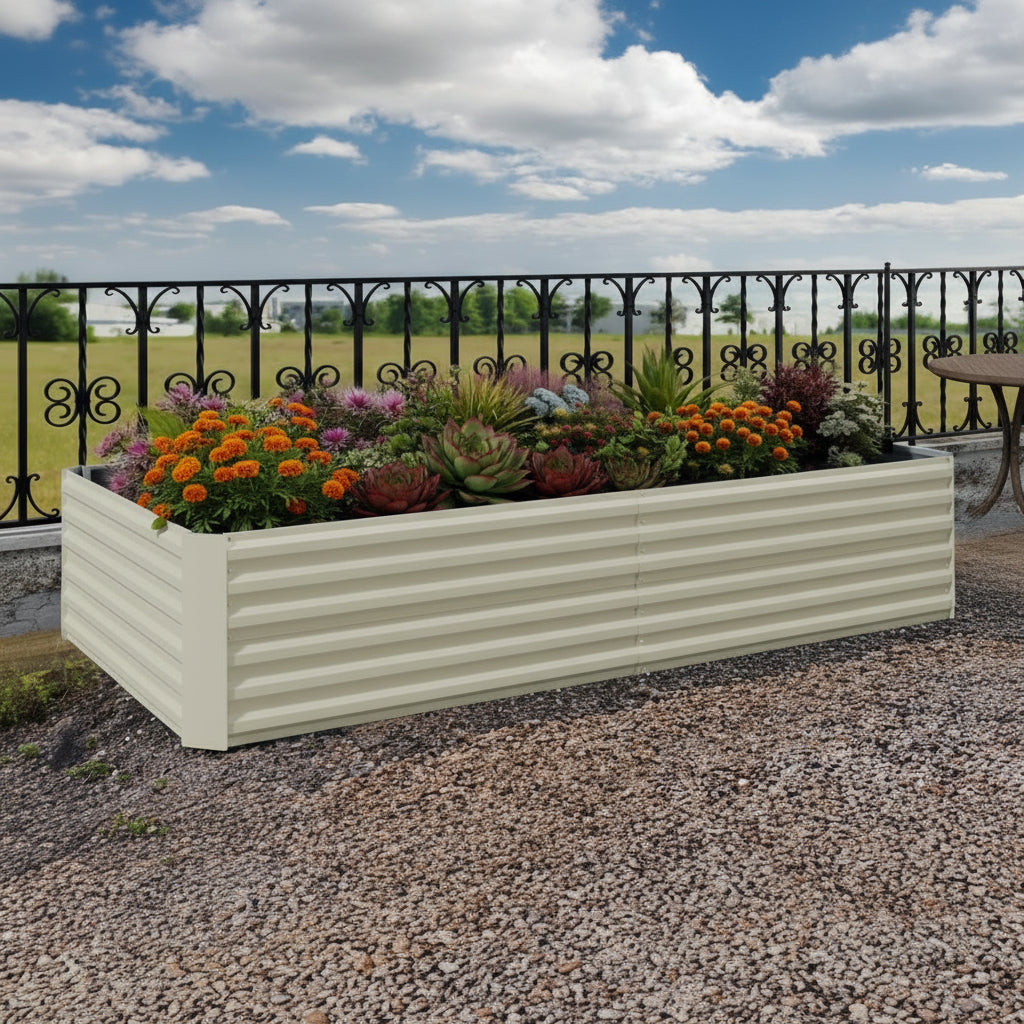 Garvee 180x90x60cm Galvanised Raised Garden Bed – Extra Deep Metal Planter Box for Veg, Herbs & Flowers – Rust-Resistant Beige