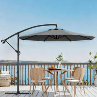 Garvee Diameter 300 cm Grey Aluminium 360 Degree Rotating Cantilever Parasol with Crank Adjustable Tilt Cross Base and UV50 Protection for Garden Patio