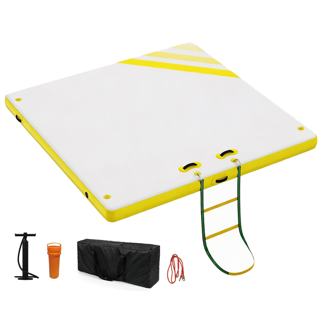 Garvee Yellow 3 x 3 m Inflatable Floating Dock Platform Swim Pontoon with Rope Ladder and Non Slip Surface for Swimming Pool Beach and Sea