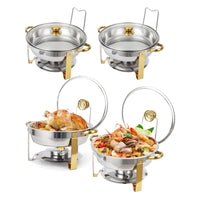 GARVEE 4.7L Stainless Steel Chafing Dish, Round Buffet Server Food Warmer for Catering & Parties - Professional Food Warmer Set for Weddings,Gold