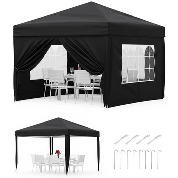Garvee 3x3m Pop-Up Gazebo with 4 Sidewalls – Heavy-Duty Waterproof Garden Marquee, 420D UV50+ Canopy with Adjustable Height for Outdoor Events