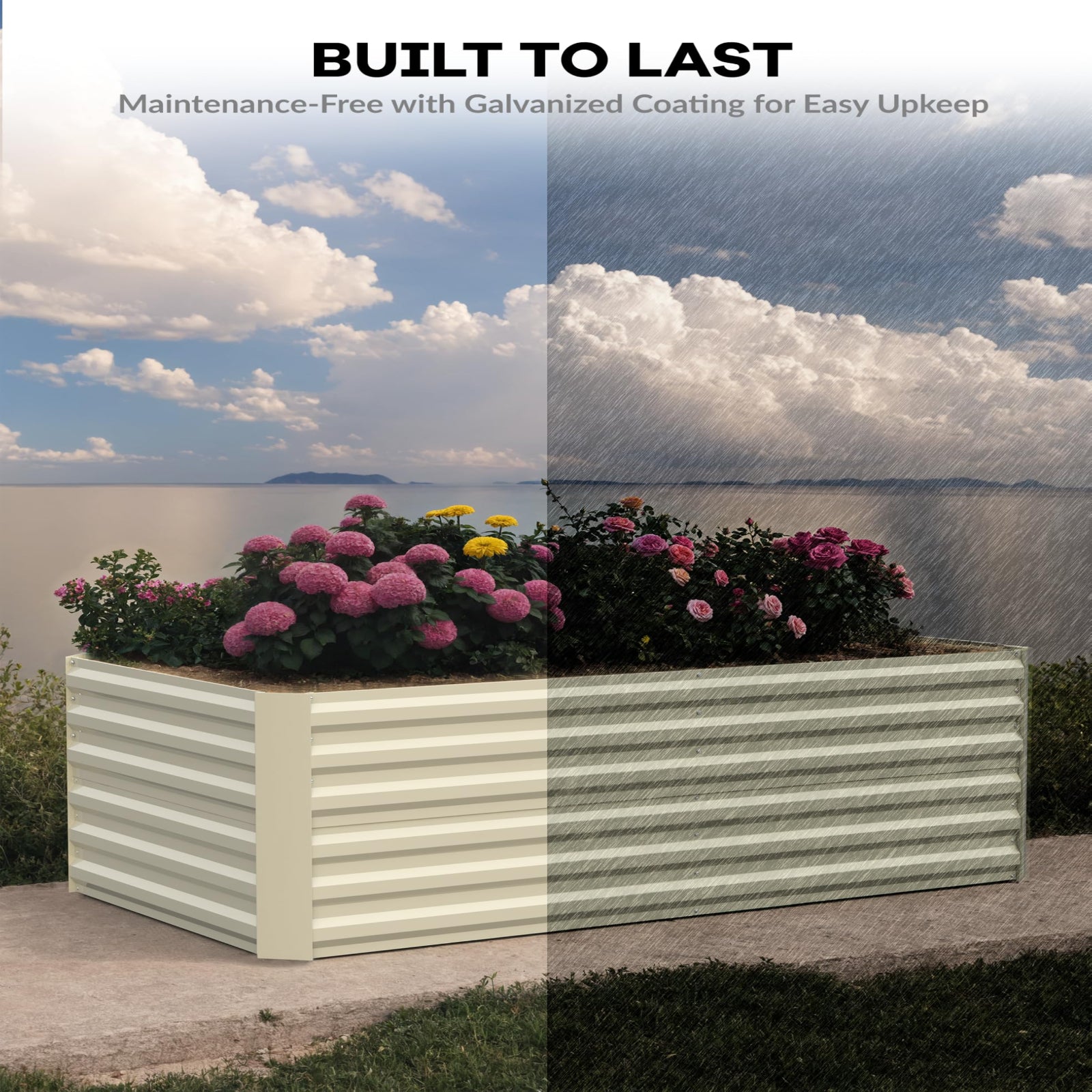 Garvee 180x90x60cm Galvanized Raised Garden Bed,Deep Root Planter Box for Vegetables,Flowers,Herbs-Large Metal Raised Garden Bed Kit Outdoor,Oatmeal