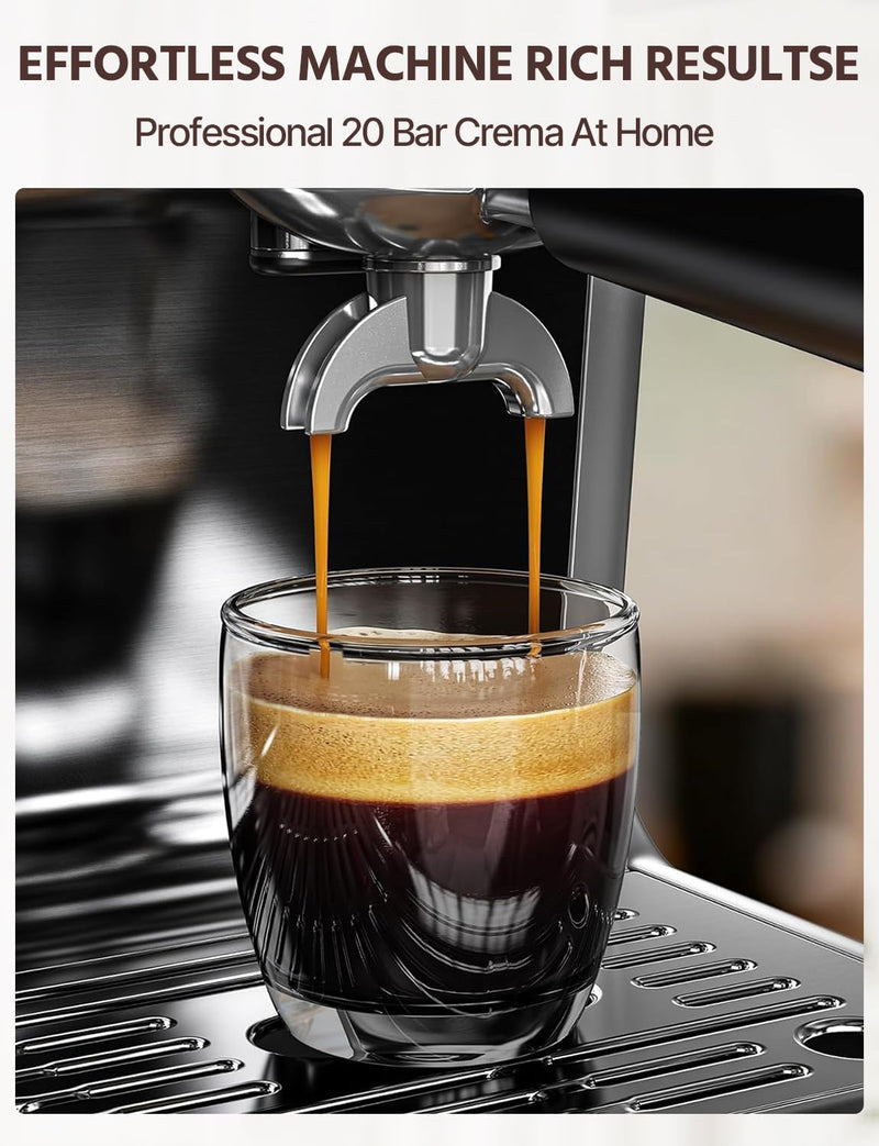 Garvee Bean-to-Cup Espresso Coffee Machine Set – Integrated Conical Burr Grinder – 20 Bar Pressure – Quick Heating – Programmable One-Touch – Milk Frother Wand – 2.8L Water Tank – Stainless Steel, 1350W, for Latte & Cappuccino, UK Silver Electroplating