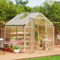 Garvee 6x8 FT Walk-In Greenhouse Aluminium Frame Polycarbonate Garden Green House with Base Sliding Door and Roof Vent Silver