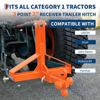 Garvee Orange 3-Point Hitch Receiver Category 1 Heavy-Duty Tractor Attachment with 5 cm Trailer Hitch Receiver for Compact and Sub-Compact Tractors