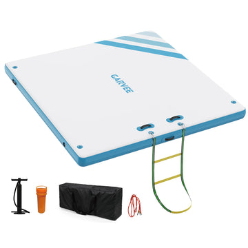 Garvee Blue 300 x 300 cm Inflatable Floating Dock , Heavy-Duty Swim Platform with Non-Slip EVA Pad, Giant Square Lake Float with Electric Pump and Ladder, Portable Water Island for Pool and Beach