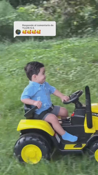 Garvee 12V Kids Ride-On Electric Tractor with Detachable Trailer, Yellow – Dual 35W Motors, Parent Remote Control & Bluetooth Music, 159 x 65 x 55 cm