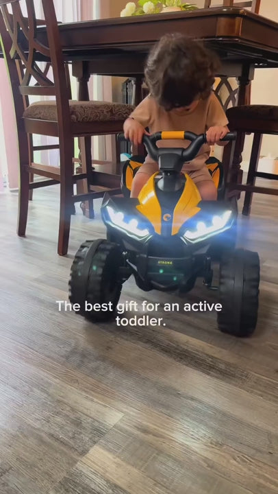 Garvee 12V Kids Electric Quad Bike – Battery Powered Ride-On ATV with Parental Remote Control, LED Lights & Music, Ages 3-8, Yellow