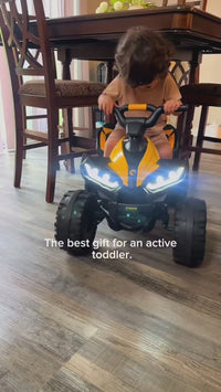 Garvee 12V Kids Electric Quad Bike – Battery Powered Ride-On ATV with Parental Remote Control, LED Lights & Music, Ages 3-8, Yellow