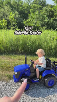 Garvee 12V Kids Ride-On Electric Tractor with Detachable Trailer, Blue – Dual 35W Motors, Parent Remote Control & Bluetooth Music, 159 x 65 x 55 cm