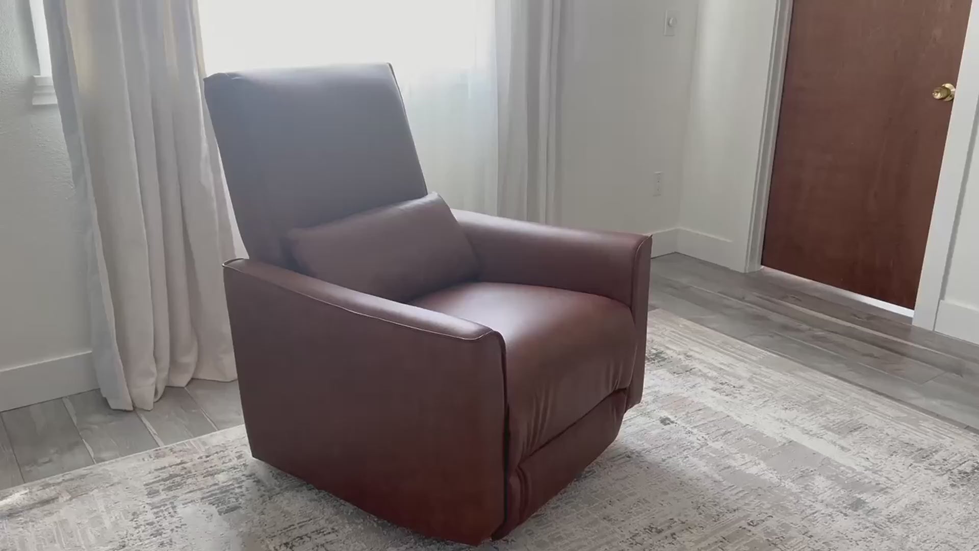 Garvee 360 Swivel Rocker Recliner Chair Manual Wingback Sofa Armchair with Padded Seat for Living Room Nursery and Bedroom Brown PU Leather