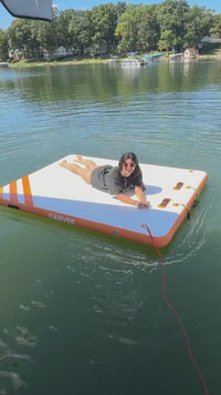 Garvee Blue 300 x 300 cm Inflatable Floating Dock , Heavy-Duty Swim Platform with Non-Slip EVA Pad, Giant Square Lake Float with Electric Pump and Ladder, Portable Water Island for Pool and Beach