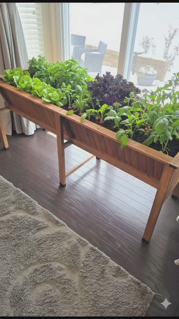 Garvee 183x60x77 cm Acorn Brown Elevated Wood Raised Garden Bed Standing Planter Box for Vegetables and Flowers