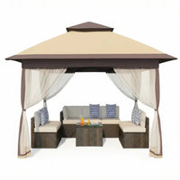 Garvee 3x3 m Khaki Pop Up Foldable Garden Gazebo Canopy 2.65 m Height with Rain Gutter and Waterproof 300D Oxford Fabric for Outdoor Events 50+ UV Resistance