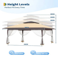 Garvee 3x3 m Khaki Pop Up Foldable Garden Gazebo Canopy 2.65 m Height with Rain Gutter and Waterproof 300D Oxford Fabric for Outdoor Events 50+ UV Resistance