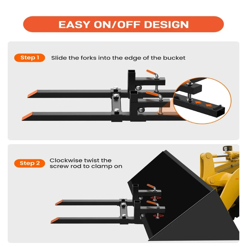 Garvee 109cm Clamp-On Pallet Forks 907 kg – Heavy Duty Tractor Front Loader Attachment with Adjustable Stabiliser Bar – Quick Attach for Skid Steers