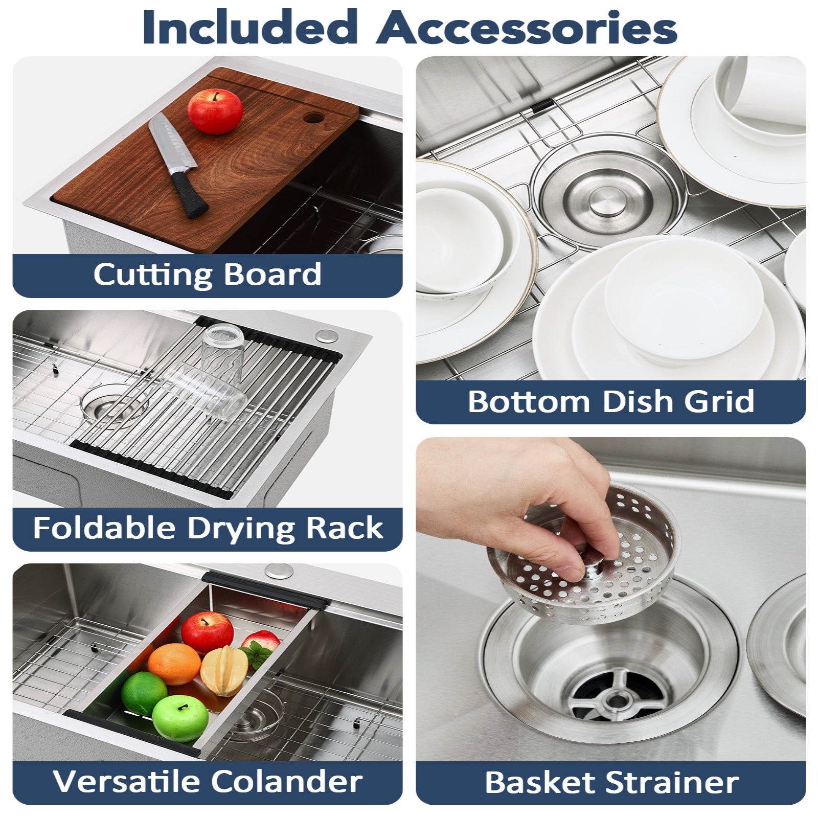 Garvee 71×56 cm Drop-In Top Mount Kitchen Sink, Single Bowl, 16 Gauge 304 Stainless Steel, Deep Basin, Silver