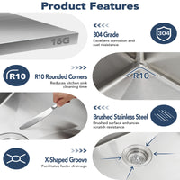 Garvee 71×56 cm Drop-In Top Mount Kitchen Sink, Single Bowl, 16 Gauge 304 Stainless Steel, Deep Basin, Silver