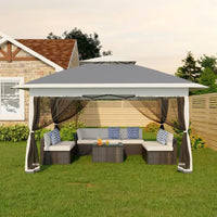 Garvee 3x3 m Grey Pop Up Foldable Garden Gazebo Canopy 2.65 m Height with Rain Gutter and Waterproof 300D Oxford Fabric for Outdoor Events 50+ UV Resistance
