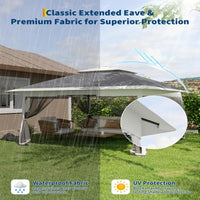 Garvee 3x3 m Grey Pop Up Foldable Garden Gazebo Canopy 2.65 m Height with Rain Gutter and Waterproof 300D Oxford Fabric for Outdoor Events 50+ UV Resistance
