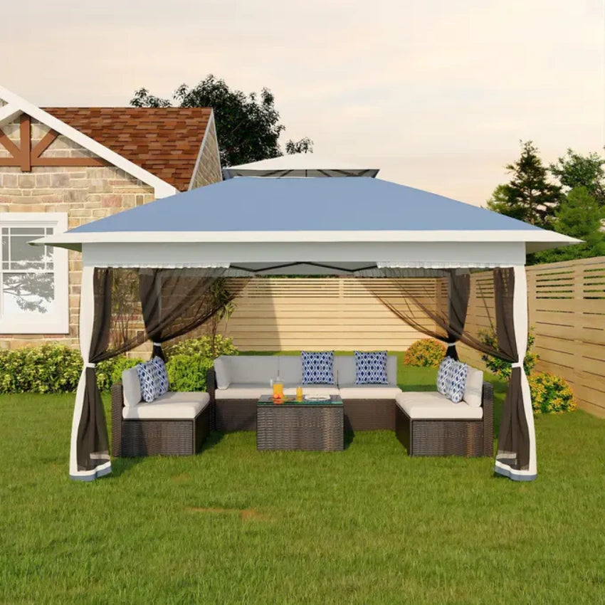 Garvee 3x3 m Navy Blue Pop Up Foldable Garden Gazebo Canopy 2.65 m Height with Rain Gutter and Waterproof 300D Oxford Fabric for Outdoor Events 50+ UV Resistance