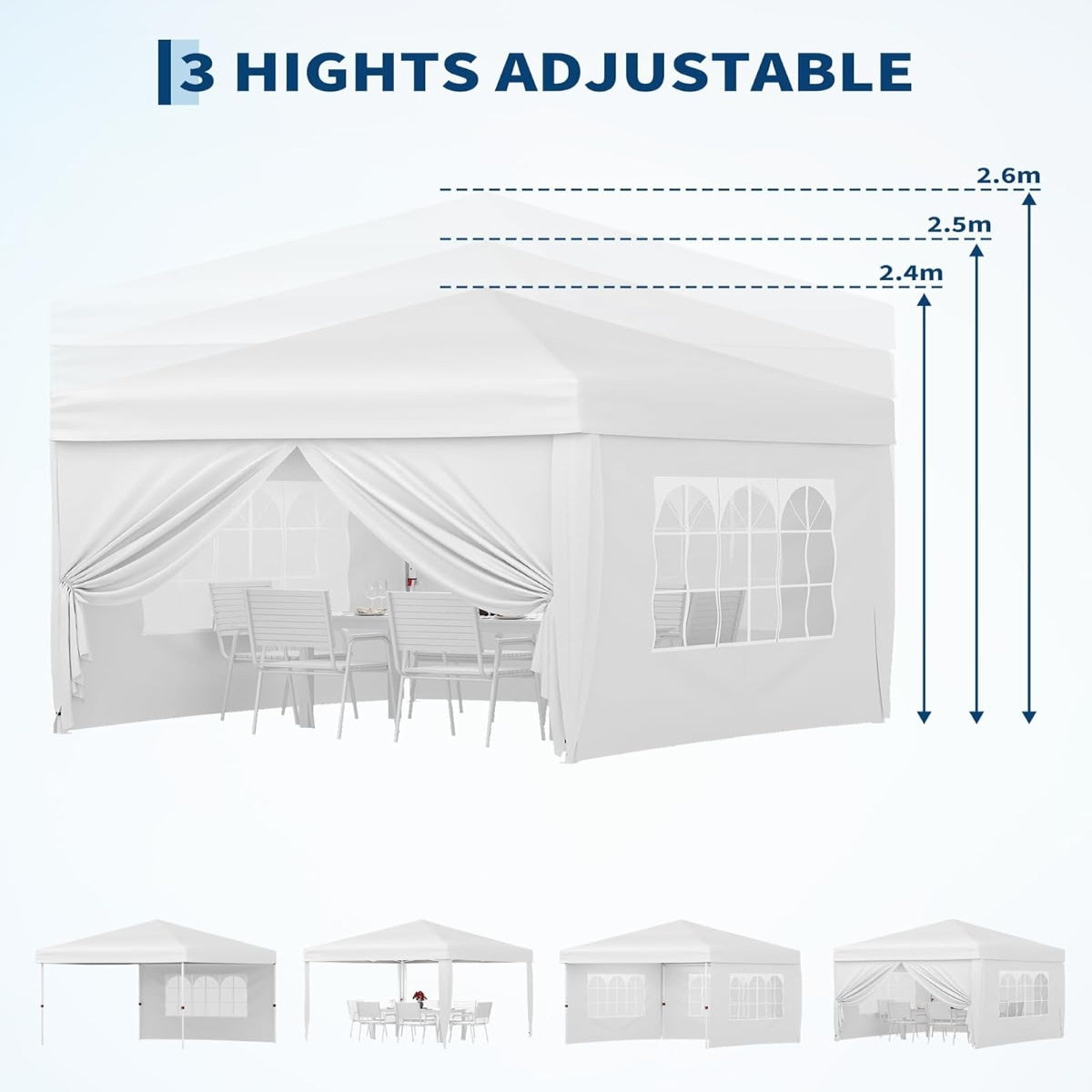 Garvee 3x3m Pop-Up Gazebo with 4 Sidewalls – Heavy-Duty Waterproof Garden Marquee, 420D UV50+ Canopy with Adjustable Height for Outdoor Events