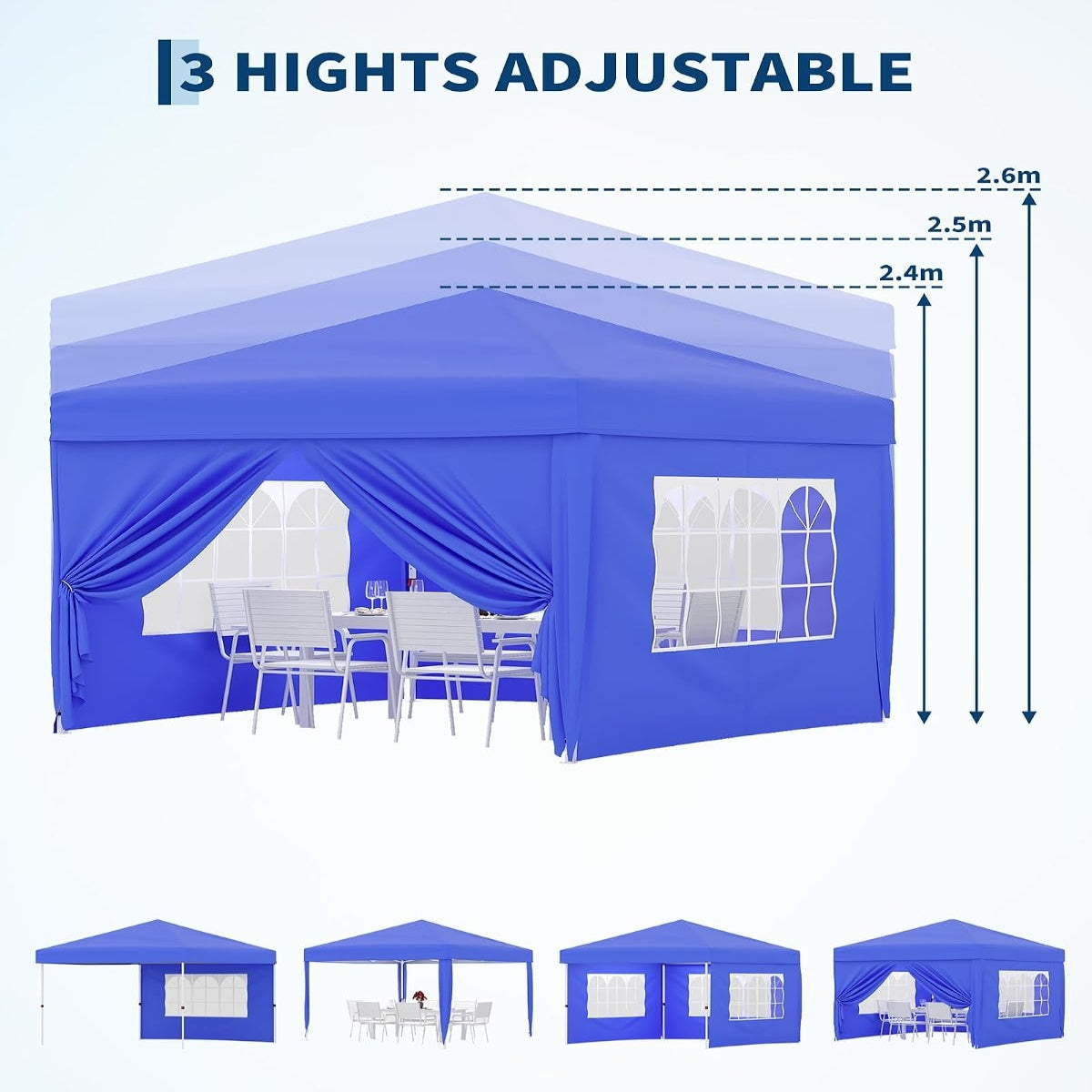 Garvee 3x3m Pop-Up Gazebo with 4 Sidewalls – Heavy-Duty Waterproof Garden Marquee, 420D UV50+ Canopy with Adjustable Height for Outdoor Events