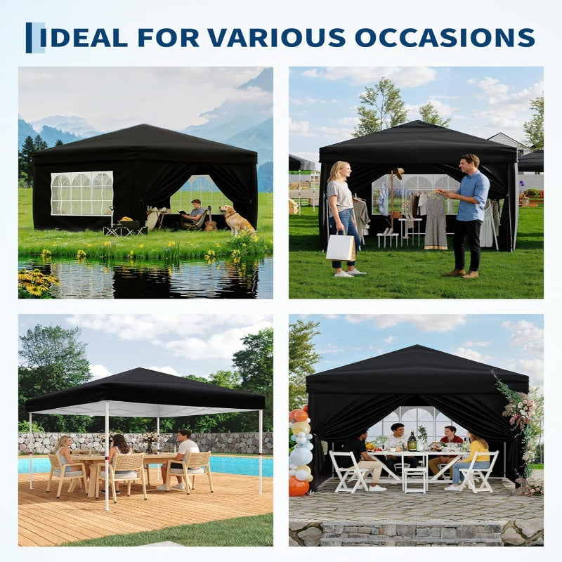 Garvee 3x3m Pop-Up Gazebo with 4 Sidewalls – Heavy-Duty Waterproof Garden Marquee, 420D UV50+ Canopy with Adjustable Height for Outdoor Events