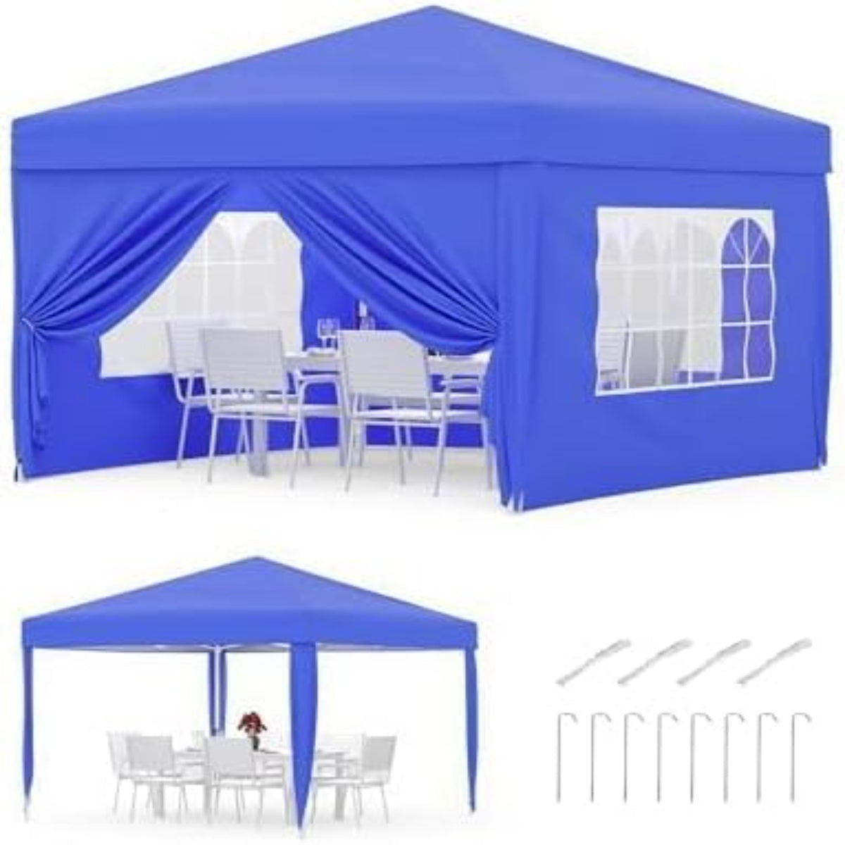 Garvee 3x3m Pop-Up Gazebo with 4 Sidewalls – Heavy-Duty Waterproof Garden Marquee, 420D UV50+ Canopy with Adjustable Height for Outdoor Events