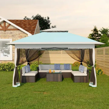 Garvee 3x3 m Sky Blue Pop Up Foldable Garden Gazebo Canopy 2.65 m Height with Rain Gutter and Waterproof 300D Oxford Fabric for Outdoor Events 50+ UV Resistance