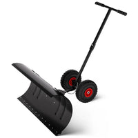 Garvee 36" Heavy-Duty Steel Snow Pusher with Wheels, Adjustable Blade & Handle, Black for Efficient Snow Removal
